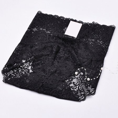 

harmtty High Waist Women Floral Lace See-through Panties Underwear Seamless Briefs Black L