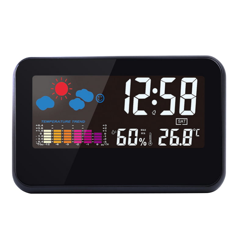 Desk Digital Alarm Clock Weather Thermometer  LED Temperature Humidity Monitor 