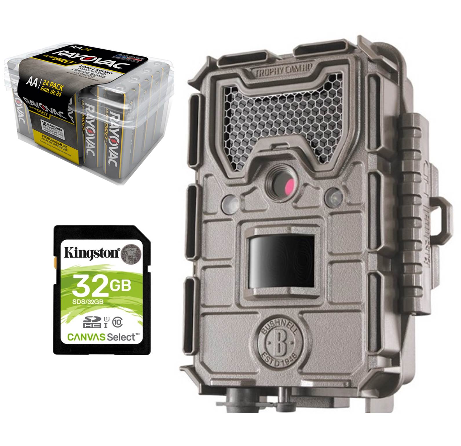 Bushnell Essential Trail Camera Kit 16MP Game Camera Low Glow + 32GB SD Card + Battery 24PK