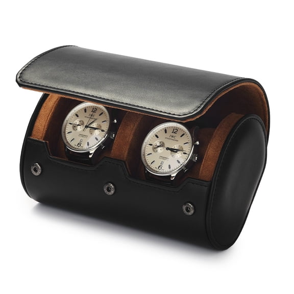 Oirlv Watch Roll Travel Case 2 Slot Leather & Velvet Watch Storage Display Case for Men (Black)