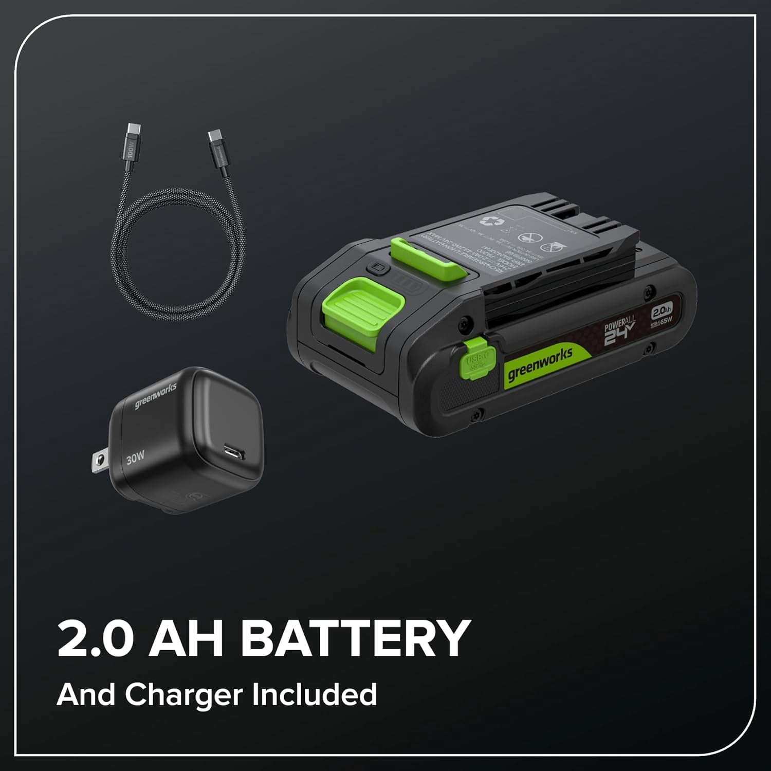 Greenworks 24V 20" Brushless (1" Cutting Capacity) Hedge Trimmer, 2.0Ah Battery and 30W Charger
