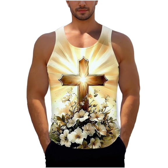 Summer Tank Tops for Men 2026 Christian Jesus Tank Tops God Religious Faith Bible Verse Shirts Muscle Cross Graphic Tees S