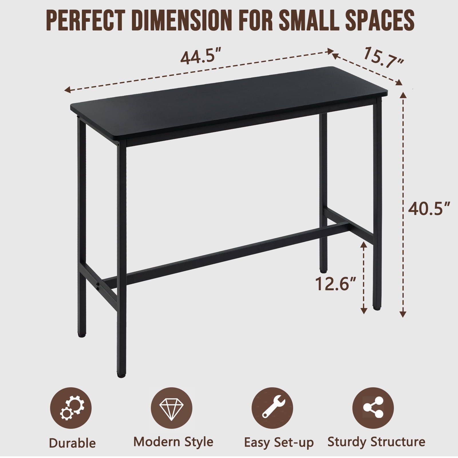 Rongbuk 44.5 in Rectangle Adjustable Feet Floor Dining Table, Black