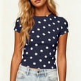 thumbnail image 6 of SAWOBUUN Women Cute Polka Dot T Shirt Short Sleeve Slim Stretch Crew Neck Trendy Summer Top, 6 of 7
