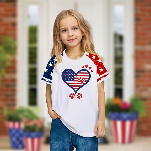 Gamivast Kids Usa Shirts for Girl 4Th Of July Shirts Flag Tshirt Patriotic Top Independence Day Outfit Casual Festival Shirts White Returns Online