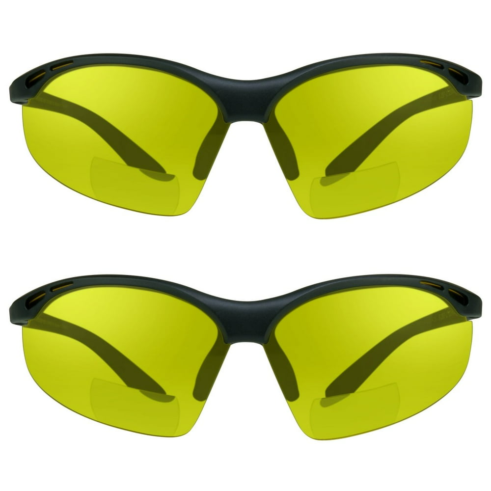 proSPORT 2 Pairs Safety BIFOCAL Reader Glasses Night Yellow Lens ANSI