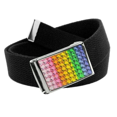 - Women's Rainbow Crystal Flip Top Belt Buckle with Canvas Web Belt Small Black