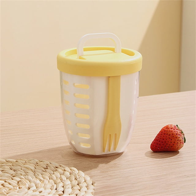Vrorvz Portable Fruit Cup with Fork Storage Box Leak Proof Plastic Container for Picnic and Salad Carry with You Sealed Large Capacity for Freshness and Easy Carrying