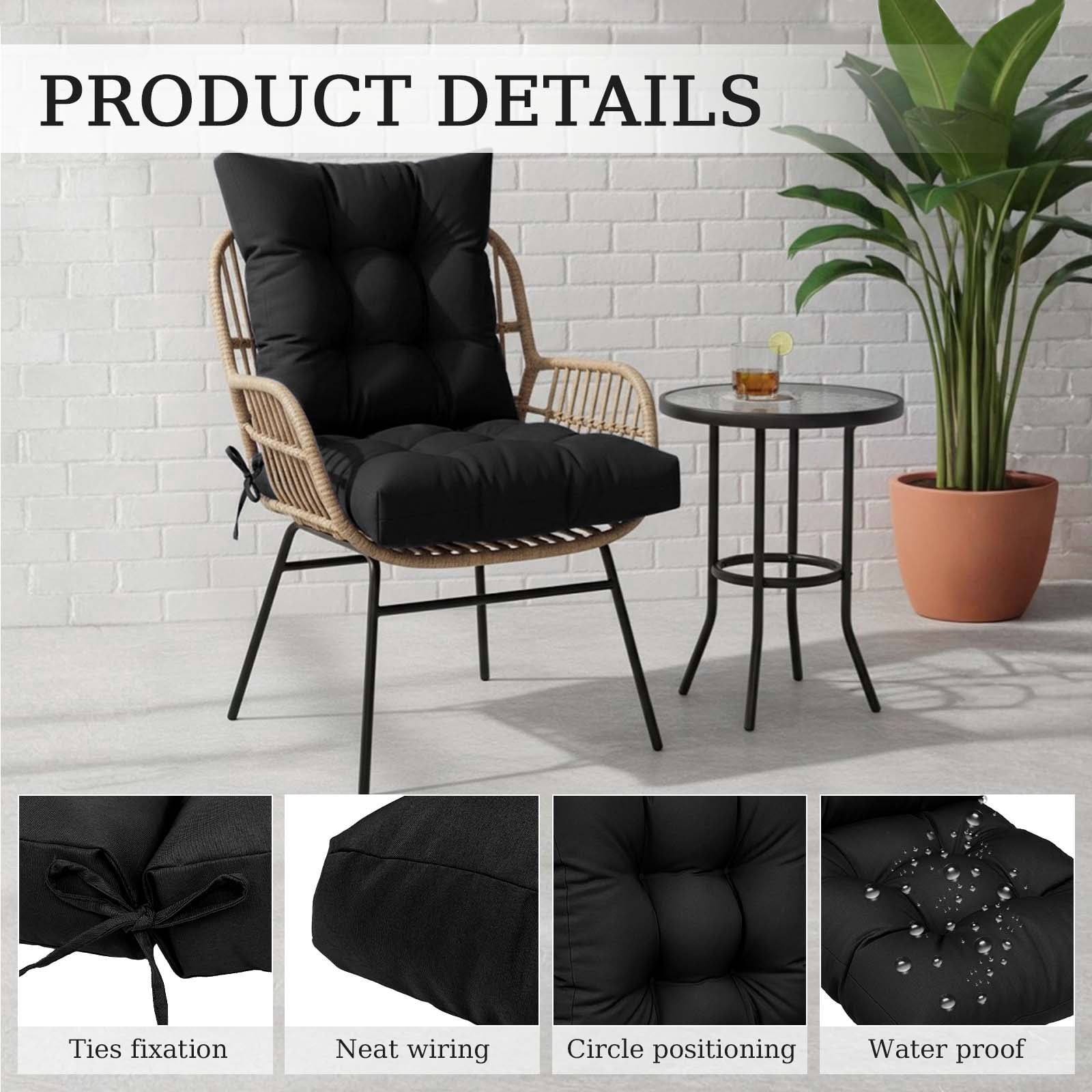 Eurhowing Waterproof Patio Rocking Chair Cushions 1-Piece, 3" Thick Outdoor Chair Cushion with Ties, Non-Slip Seat Pad for Garden Lawn Furniture, 2Pack, Black