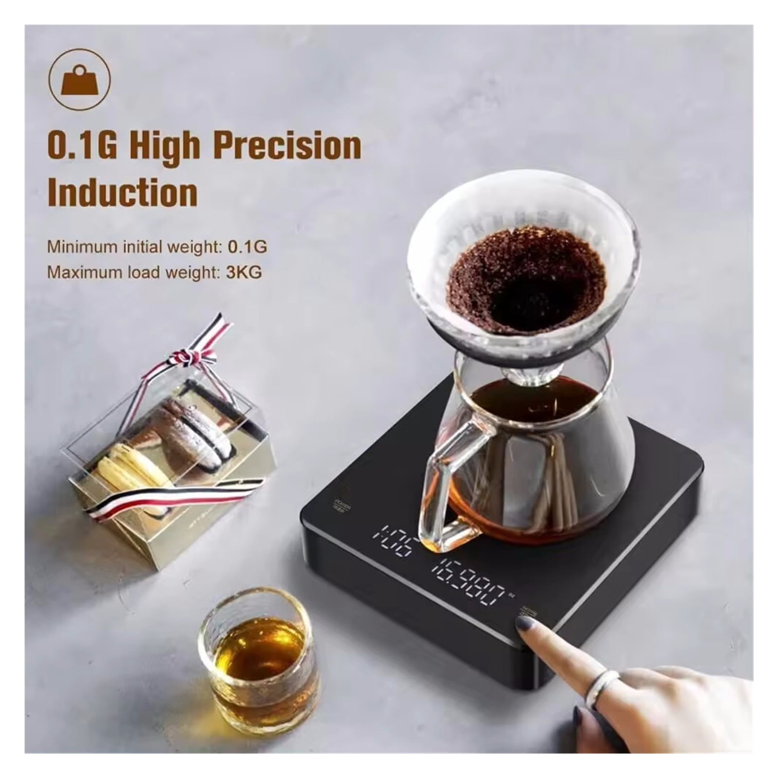Digital Rechargeable Coffee Scale with Timer LED Screen Espresso Accuracy Measuring Kitchen Scale ,Multiple Accessories