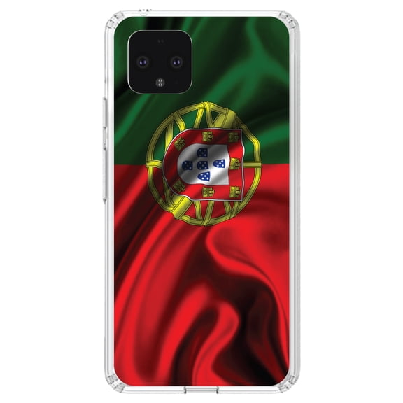 DistinctInk Clear Shockproof Hybrid Case for Google Pixel 4 (5.7" Screen) - TPU Bumper, Acrylic Back, Tempered Glass Screen Protector - Portugal Waving Flag