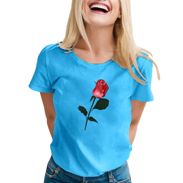 SZXZYGS T-Shirts pour Femmes Coton Grande Taille T-Shirt Mignon Col Rond Manches Courtes Été 2024