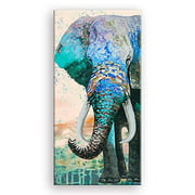 Bathroom Decor Wall Art of Waterproof Elephant Decor, Wall Art for Living Room of Teal Decor, Family Wall Decor of Large Wall Art, African Animal Paintings, Pictures by Wood Inner Framed (30x60)