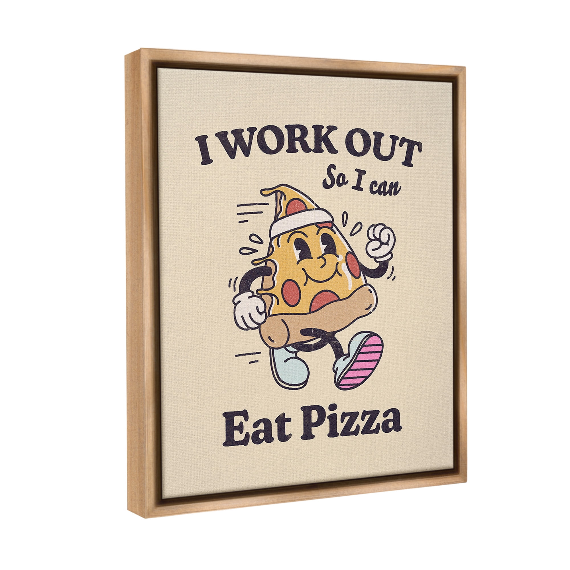Stupell Industries Work Out To Eat Pizza Food & Beverage Painting Brown Floater Framed Canvas Art Print Wall Art, 17 x 21