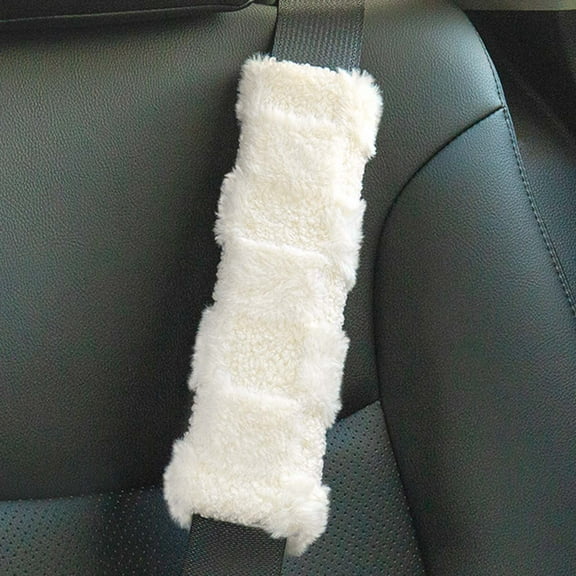 1Pack Big Fluffy Wool Sheepskin Seat Belt Cover Pad, Fuzzy Seatbelt Cushion for Pacemaker Adults Kids Women Universal Auto Accessory
