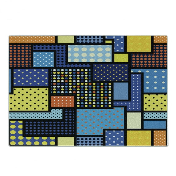 Retro Cutting Board, Different Polka Dots Patterns with Classical and Pixel Features Artprint, Decorative Tempered Glass Cutting and Serving Board, Small Size, Multicolor, by Ambesonne