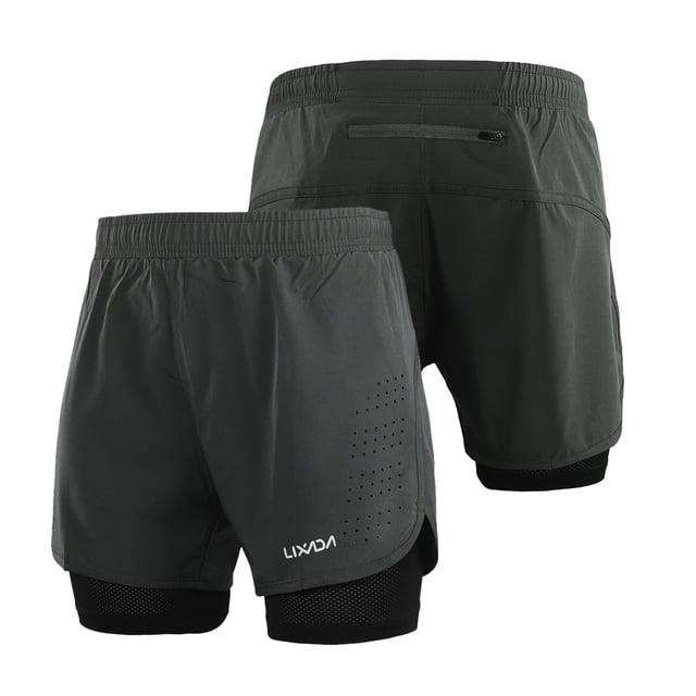 Lixada Men's 2-in-1 Running Shorts Quick Drying Breathable Active Training Exercise Jogging Cycling Shorts with Longer Liner