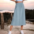 thumbnail image 2 of Women's Stretchy High Wasited A Line Long Maxi Skirt Below Knee Length Flared Midi Skirts Light Blue, 2 of 6