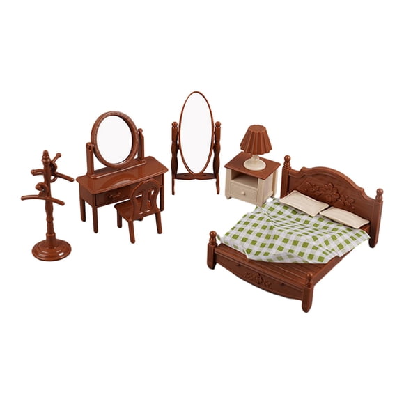 Juego de dormitorio para casa de muñecas, juego de casa de muñecas, tocador con silla en miniatura para niños