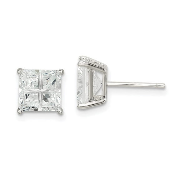Primal Silver Sterling Silver 7mm Square Cubic Zirconia Stud Earrings