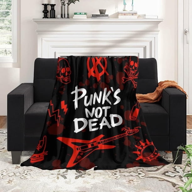 Manta mullida y cálida, manta de microfibra ultra suave, manta de lujo, acogedora manta de punk rock, juego de calaveras, punks, no muertos, palabras, manta de viaje roja y negra