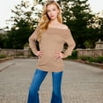 thumbnail image 6 of Women's Off-Shoulder Ribbed Knit Sweater with Long Sleeves - Medium, Beige, 6 of 6