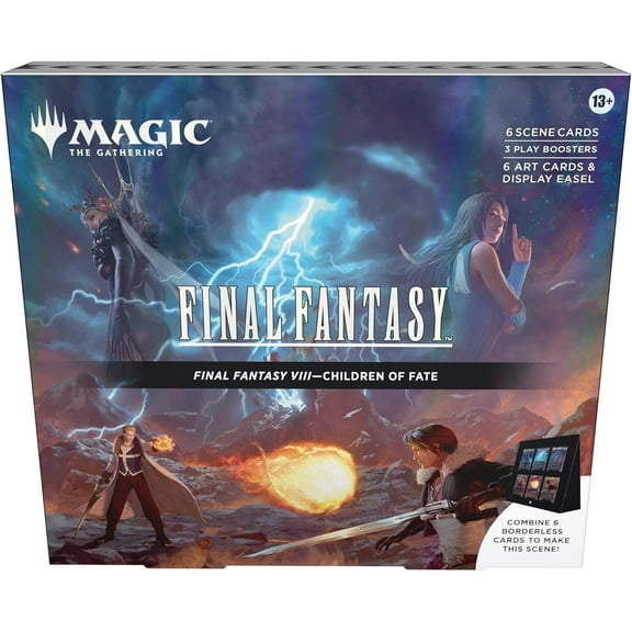 Magic: The Gathering Final Fantasy VIII Scene Box - Children of Fate | 6 Foil Borderless Scene Cards, 6 Art Cards, 3 Play Boosters 1 Display Easel