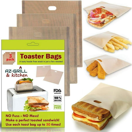 Toaster Bags Set of 3 Non-stick Teflon Reusable - Perfect for Grilled Cheese Sandwiches - Best Grill Cheese Bags - Toasted Sandwich Bags - Microwave Oven Toaster Bags - FDA-Approved Panini Toast