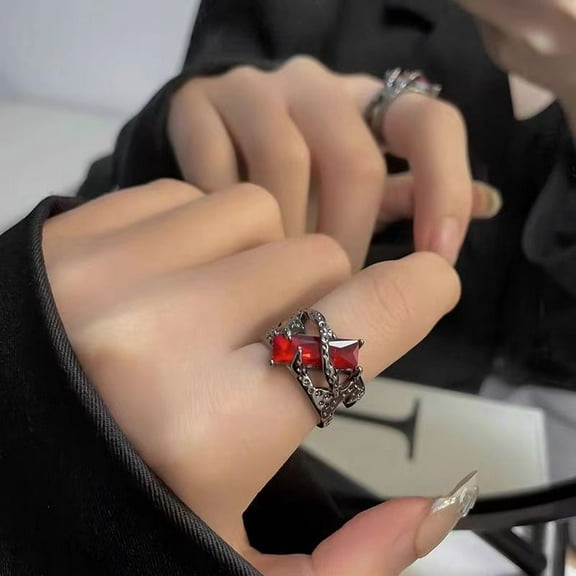 Gothic Ring for Women Men Chunky Unique Adjustable Irregular Lava Open Ring Statement Black Red Silver Colorful Crystal Goth Y2k Jewelry Gift
