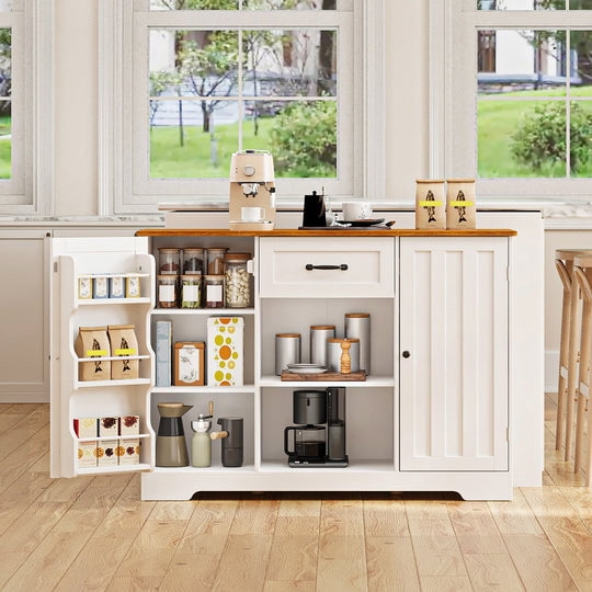 Coffee Bar, Aiho 45" Kitchen Storage Cabinet, Sideboard Buffet Cabinet with 14 Shelves, 1 Drawer - Retro Desktop