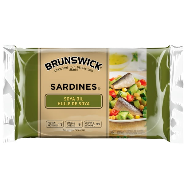 Sardines Brunswick à l'huile de soya 106 g.