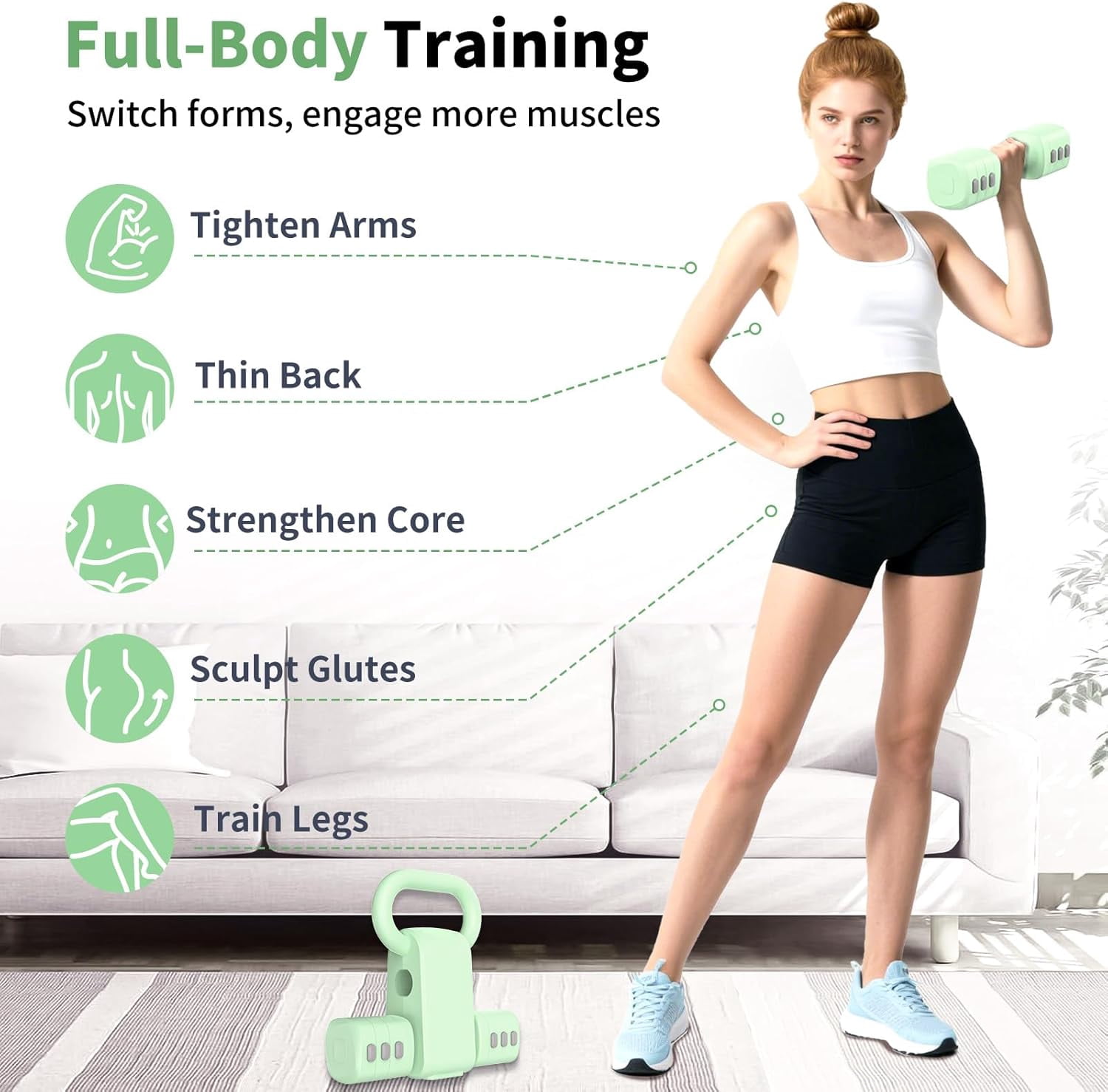 Adjustable Dumbbells Set with Kettlebell Form, 4 Levels Weight Options from 2.2 to 5.5lb Each for Home Gym Training