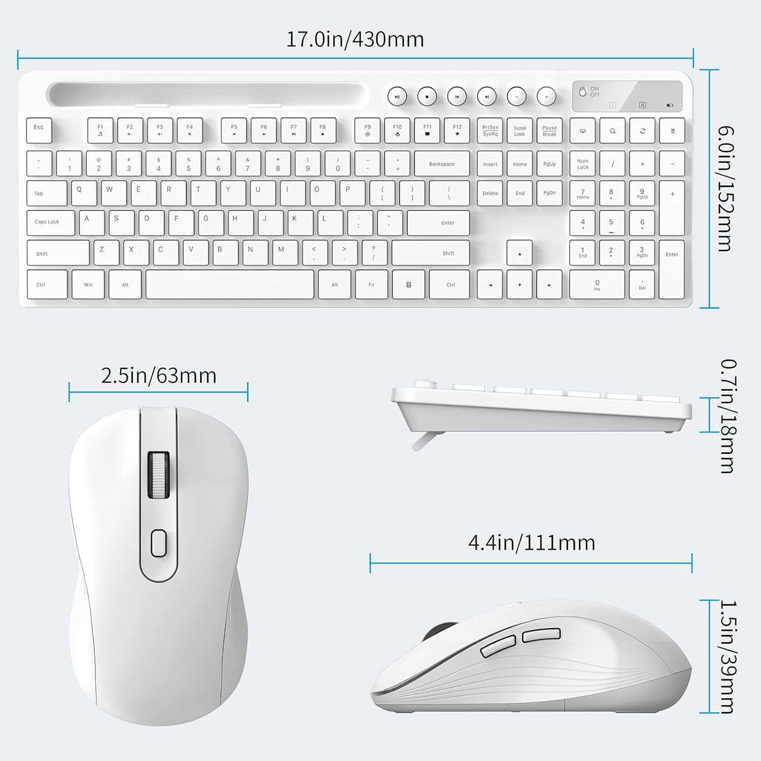 Marvo 2.4G Wireless Keyboard and Mouse Combo, Low Profile, Fluid Precise, Quiet, Tablet Holder,White