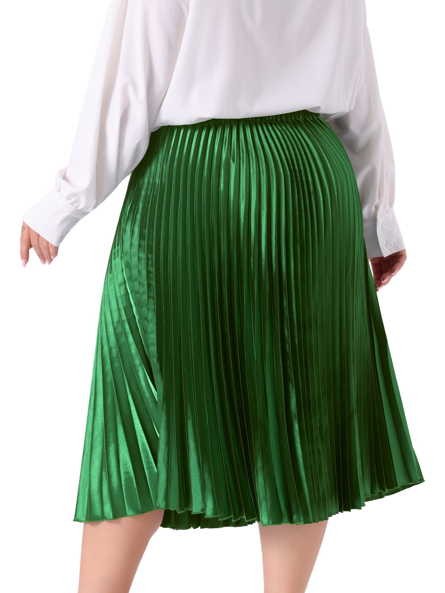 DARING DIVA Women's Plus Size Elastic High Waist Metallic Pleated Skirt 3X Green