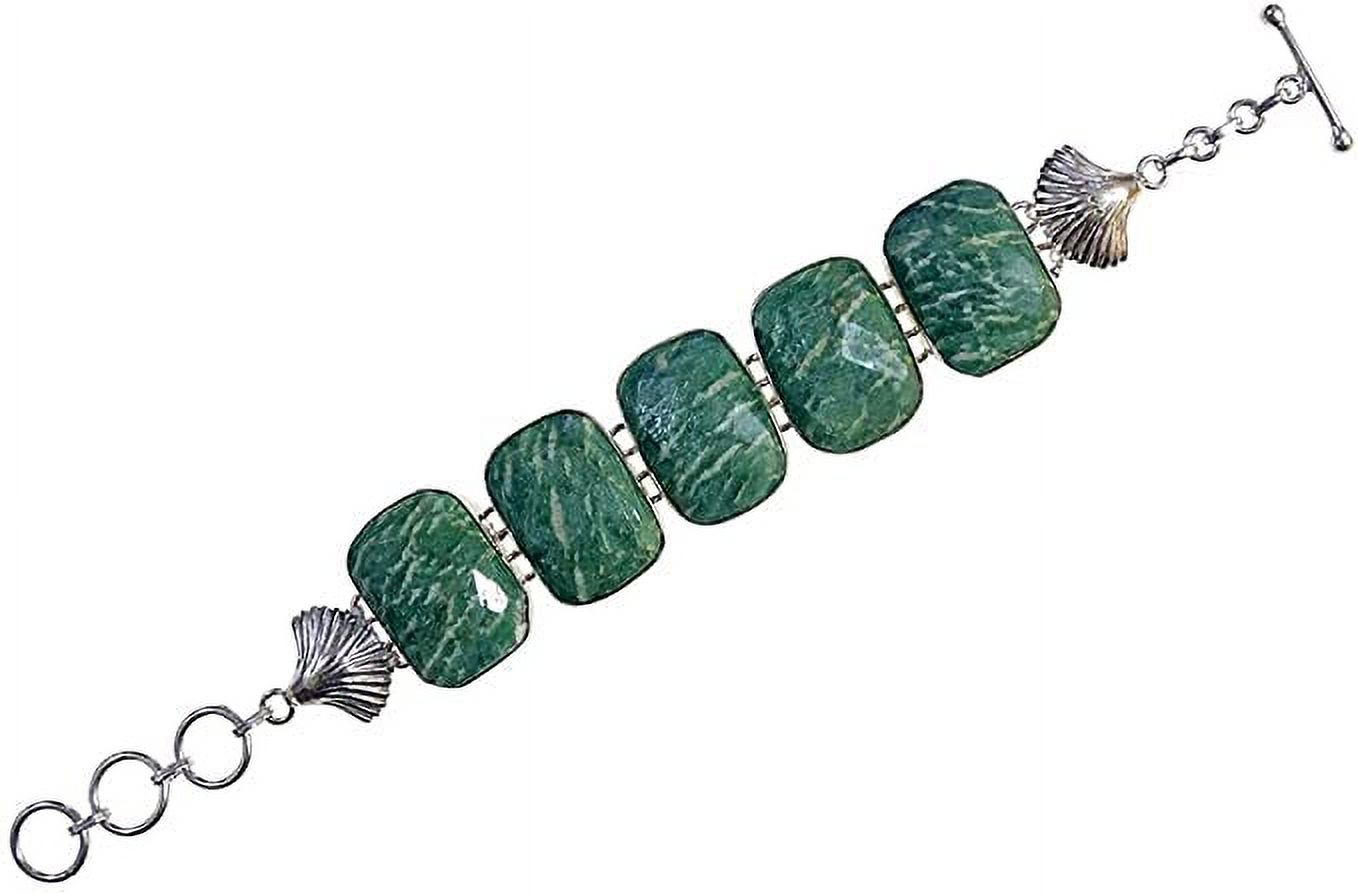 Tibetan Silver Amazonite Gemstone Bracelet for Women – Handmade 925 Silver Plated Designer Jewelry for Party & Fashion