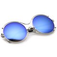 thumbnail image 4 of sunglassLA Female Oversize Wire Rimmed Temple Cutout Colored Mirror Round Sunglasses 58mm (Silver / Blue Mirror) - 58mm, 4 of 4