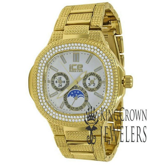 14K Gold Tone Simulated Diamond Mother Of Pearl Dial Joe Rodeo Jojino Metal Band Watch