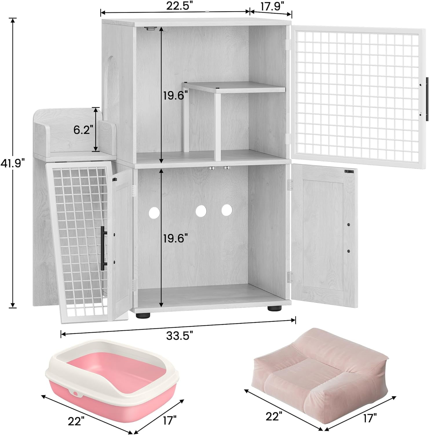 Amazing Promotions Modern Cat Litter Box Enclosure – Dual Layer Hidden Cat Washroom with Sturdy Ladder, Ideal Cat Cabinet for Indoor Cats in White