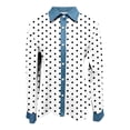 thumbnail image 6 of QATAINLAV Denim Patchwork Waffle Shirts Women's Dressy Polka Dots Print Tops Long Sleeve Button Down Collared Blouse White L, 6 of 6