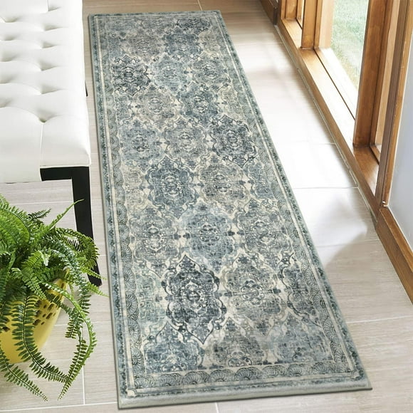 Alfombra Vaukki Vintage Shaggy Soft para pasillo (60 x 180 cm), color azul