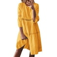 thumbnail image 2 of Women Boho Solid Neck Dresses Hollow Out Splice 3/4 Sleeve Mid-Long Dresses Summer Casual Dresses for Women Knee Length Misses Dresses Casual Petite Summer Dresses for Women Petite Length Dresses, 2 of 4