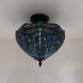 thumbnail image 7 of Tiffany Ceiling Lights Fixture Blue Stained Glass Dragonfly LED Bulbs Included for Living Room Bedroom Kitchen 12”W*12”D*12”H, 7 of 7