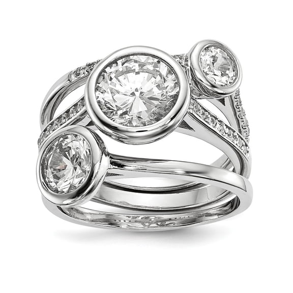 925 Sterling Silver Rhodium-plated CZ 3-Ring Set Size: 6; for Adults and Teens; for Women and Men