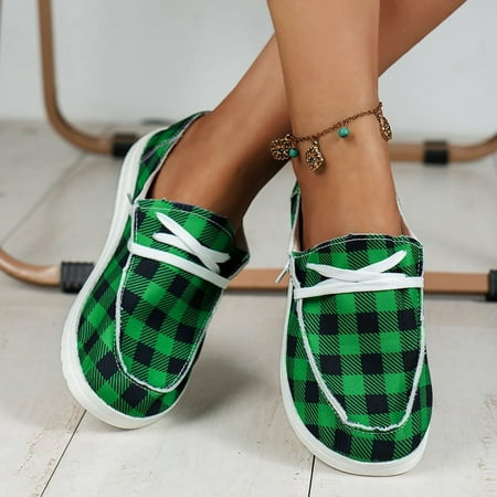 

Women s Plaid Pattern Loafers - Lightweight Slip On Flat Canvas Shoes