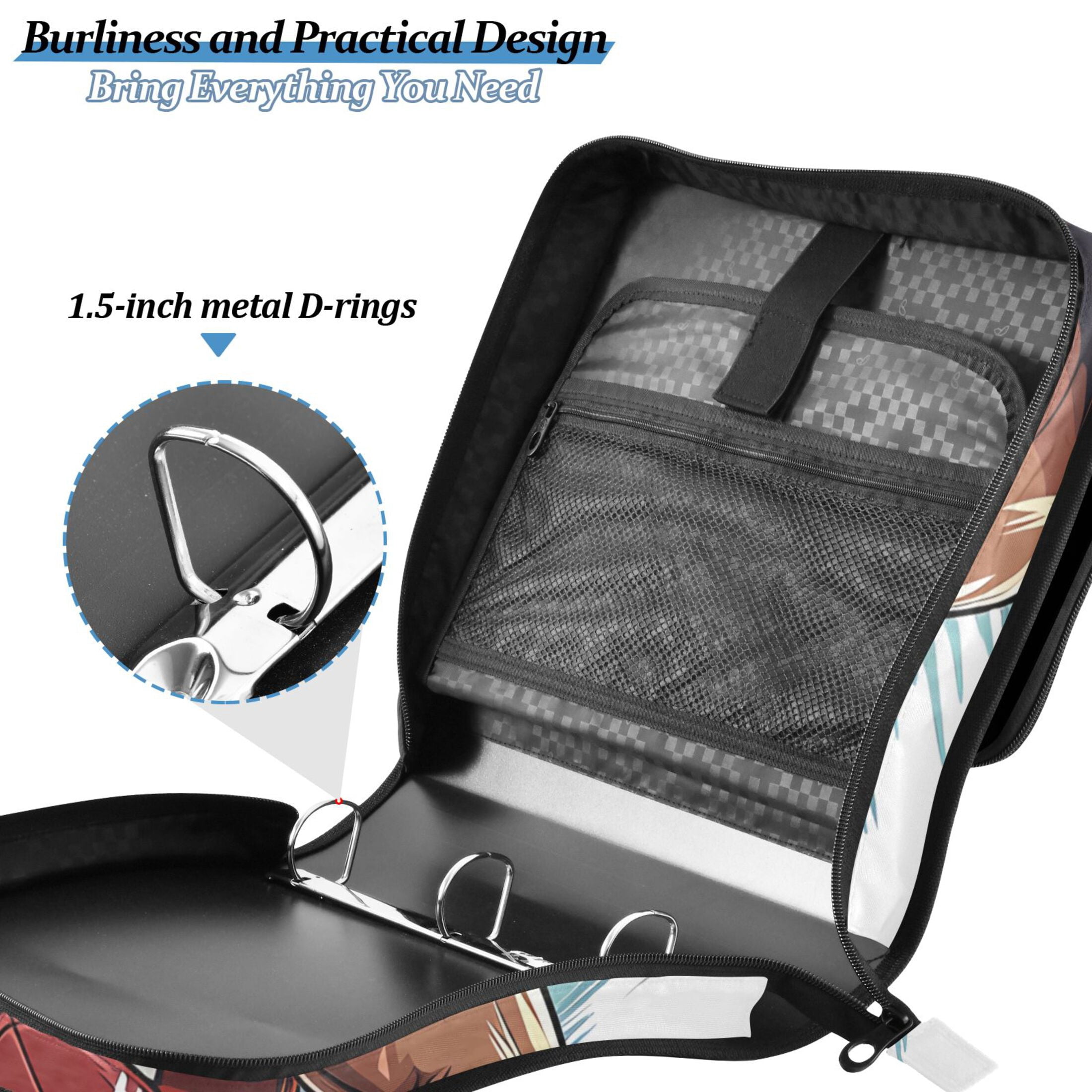 3 Ring Zipper Binder with Shoulder Strap Waterproof Trapper Keeper 2 Inch D-Ring 500 Sheets Capacity Cartoon American Football Player
