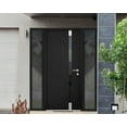 thumbnail image 2 of Front Exterior Prehung Steel Door / Cynex 6777 Black / 2 Side Exterior Windows / Stainless Inserts Single Modern Painted-W16+36+16" x H80"-Left-hand Inswing, 2 of 6