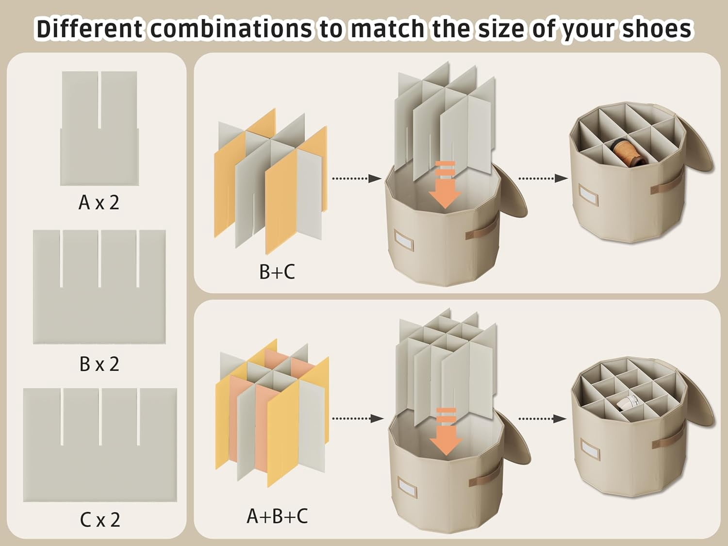 Shoe Organizer for Closet with Adjustable Dividers for Closet, Foldable Shoe Storage Box