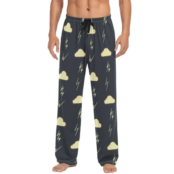 Men's Lightweight Pajama Bottoms Vintage Thunderstorm Pattern Stretch Elastic Waist Side Pockets Spring Fall
