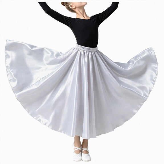 Leey-World Skirts Girls Dance Skirt for Teen Girls Long, Full Flowy Circle, Ruffle Style, Class Practice Performance(Silver,9-12 Years)