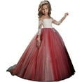 thumbnail image 4 of Lace Embroidery Sheer Long Sleeves Kids Trailing Gowns, 4 of 6